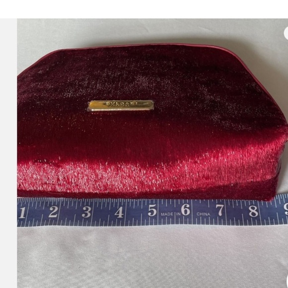 BVLGARI cosmetic or travel bag in a crimson red and gold hardware. NWOT - Picture 12 of 12